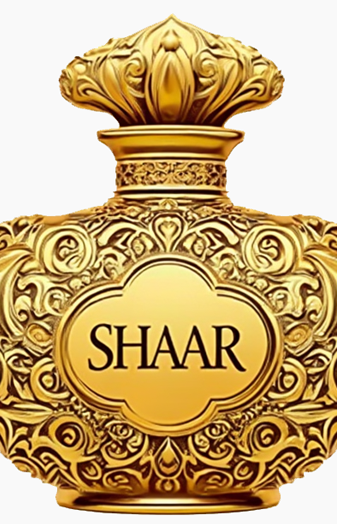 Create a photorealistic, ultra-high-quality 8K resolution header image for a boutique perfume store named SHAAR PERFUME. The image should evoke a luxurious and sophisticated atmosphere.  The composition should feature a close-up shot of a hand delicately holding an elegant, ornately designed perfume bottle, partially obscuring a background of softly lit shelves displaying a variety of perfume bottles in rich, jewel-toned colors (sapphires, emeralds, rubies, golds). The lighting should be warm, soft, and diffused, casting subtle shadows that enhance the textures and details of the bottles and the hand holding the bottle. The color palette should be rich and luxurious, with deep jewel tones contrasted against creamy whites and warm golds. The mood should be sophisticated, inviting, and sensual. The camera angle should be slightly high, looking down at the hand and the bottle, providing a sense of intimacy. The textures should be highly detailed, showcasing the smooth glass of the perfume bottles, the velvety texture of the box, and the soft skin of the hand. The environmental elements should include luxurious materials, such as polished wood or marble.  Relevant props might include a small, ornate tray, or perhaps a single, delicate flower, subtly placed. The overall style should draw inspiration from high-end fashion photography and luxury product advertisements. The image should be hyperrealistic, with exceptional detail and clarity, capturing the richness and depth of the colors and textures.  Think of brands like Dior, Chanel and Tom Ford for inspiration in terms of mood and lighting., ultra high resolution, photorealistic, 8K, hyperdetailed, cinematic lighting